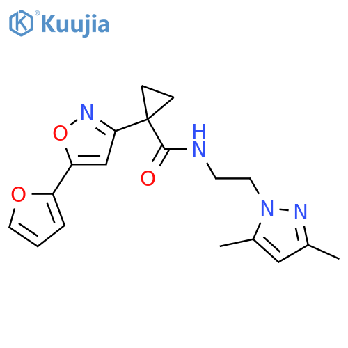 N-2-(3,5-dimethyl-1H-pyrazol-1-yl)ethyl-1-5-(furan-2-yl)-1,2-oxazol-3-ylcyclopropane-1-carboxamide structure