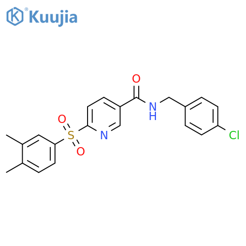 N-(4-chlorophenyl)methyl-6-(3,4-dimethylbenzenesulfonyl)pyridine-3-carboxamide structure