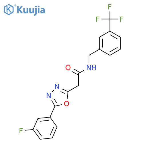 2-5-(3-fluorophenyl)-1,3,4-oxadiazol-2-yl-N-{3-(trifluoromethyl)phenylmethyl}acetamide structure