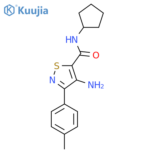 4-amino-N-cyclopentyl-3-(4-methylphenyl)-1,2-thiazole-5-carboxamide structure