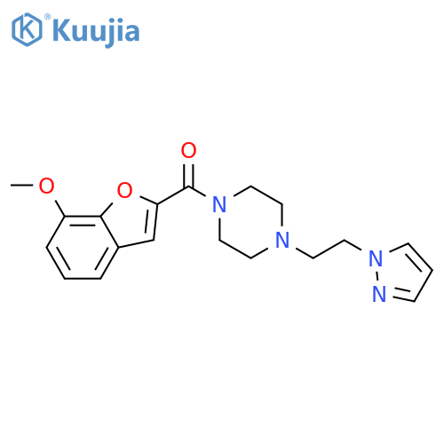 1-(7-methoxy-1-benzofuran-2-carbonyl)-4-2-(1H-pyrazol-1-yl)ethylpiperazine structure