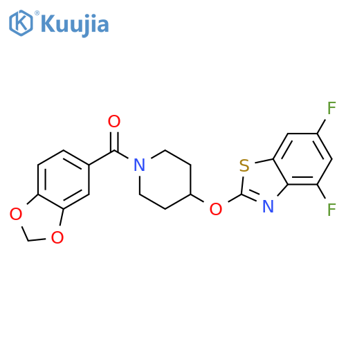 2-{1-(2H-1,3-benzodioxole-5-carbonyl)piperidin-4-yloxy}-4,6-difluoro-1,3-benzothiazole structure