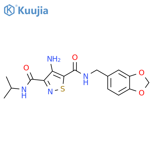 4-amino-N5-(2H-1,3-benzodioxol-5-yl)methyl-N3-(propan-2-yl)-1,2-thiazole-3,5-dicarboxamide structure