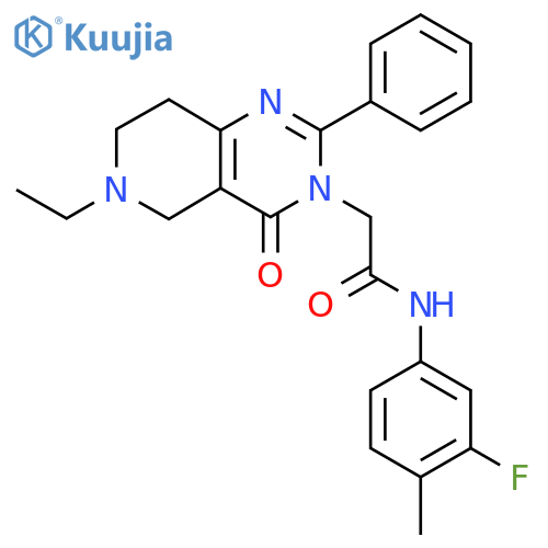 2-{6-ethyl-4-oxo-2-phenyl-3H,4H,5H,6H,7H,8H-pyrido4,3-dpyrimidin-3-yl}-N-(3-fluoro-4-methylphenyl)acetamide structure