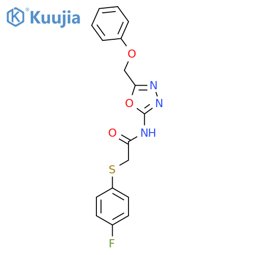 2-(4-fluorophenyl)sulfanyl-N-5-(phenoxymethyl)-1,3,4-oxadiazol-2-ylacetamide structure