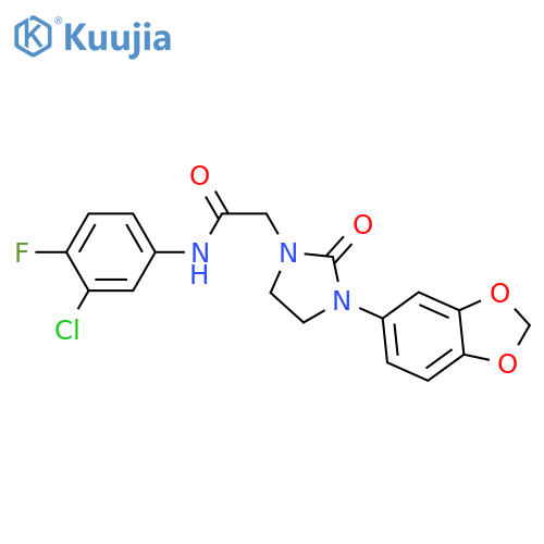 2-3-(2H-1,3-benzodioxol-5-yl)-2-oxoimidazolidin-1-yl-N-(3-chloro-4-fluorophenyl)acetamide structure