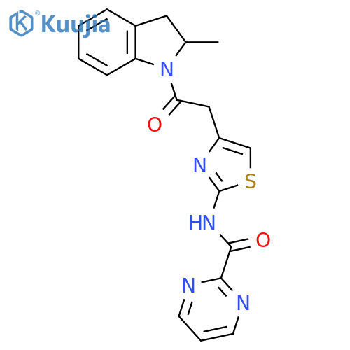 N-{4-2-(2-methyl-2,3-dihydro-1H-indol-1-yl)-2-oxoethyl-1,3-thiazol-2-yl}pyrimidine-2-carboxamide structure