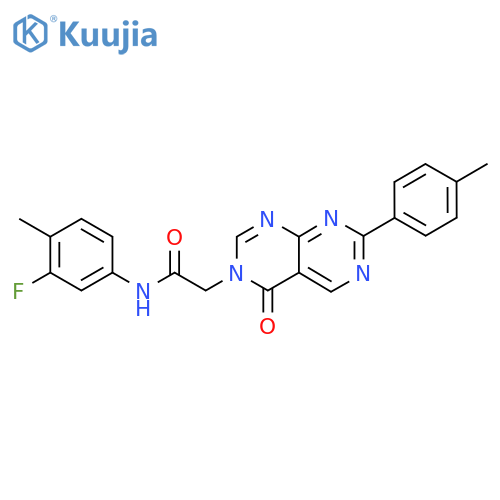 N-(3-fluoro-4-methylphenyl)-2-7-(4-methylphenyl)-4-oxo-3H,4H-1,3diazino4,5-dpyrimidin-3-ylacetamide structure