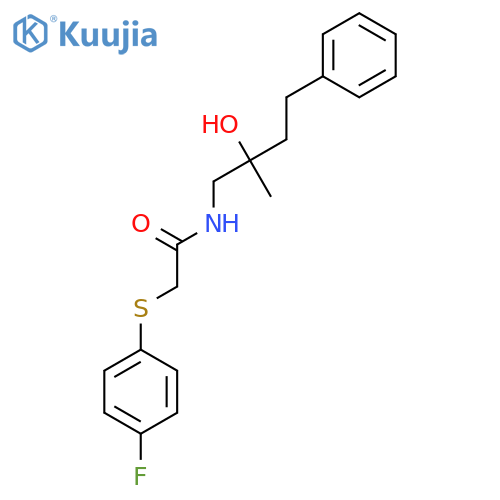 2-[(4-fluorophenyl)sulfanyl]-N-(2-hydroxy-2-methyl-4-phenylbutyl)acetamide structure
