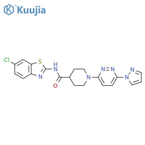 N-(6-chloro-1,3-benzothiazol-2-yl)-1-6-(1H-pyrazol-1-yl)pyridazin-3-ylpiperidine-4-carboxamide structure