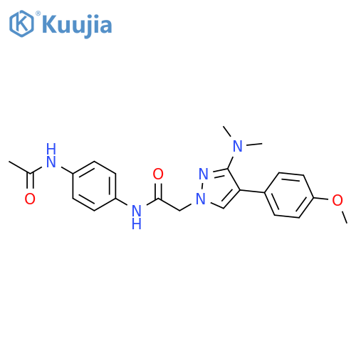 2-3-(dimethylamino)-4-(4-methoxyphenyl)-1H-pyrazol-1-yl-N-(4-acetamidophenyl)acetamide structure