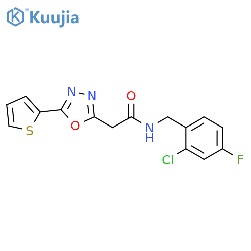 N-(2-chloro-4-fluorophenyl)methyl-2-5-(thiophen-2-yl)-1,3,4-oxadiazol-2-ylacetamide structure