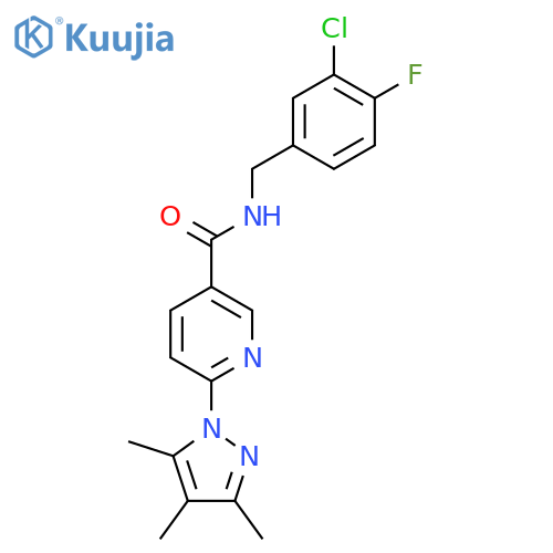 N-(3-chloro-4-fluorophenyl)methyl-6-(3,4,5-trimethyl-1H-pyrazol-1-yl)pyridine-3-carboxamide structure