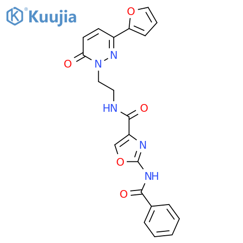 2-benzamido-N-{2-3-(furan-2-yl)-6-oxo-1,6-dihydropyridazin-1-ylethyl}-1,3-oxazole-4-carboxamide structure