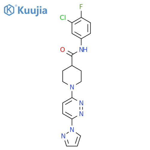 N-(3-chloro-4-fluorophenyl)-1-6-(1H-pyrazol-1-yl)pyridazin-3-ylpiperidine-4-carboxamide structure