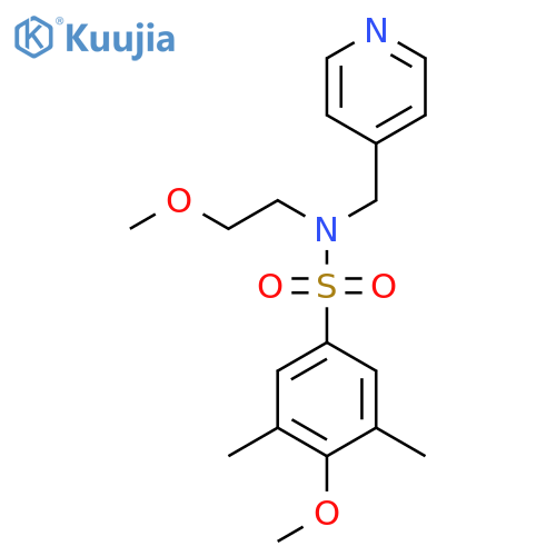 4-methoxy-N-(2-methoxyethyl)-3,5-dimethyl-N-(pyridin-4-yl)methylbenzene-1-sulfonamide structure