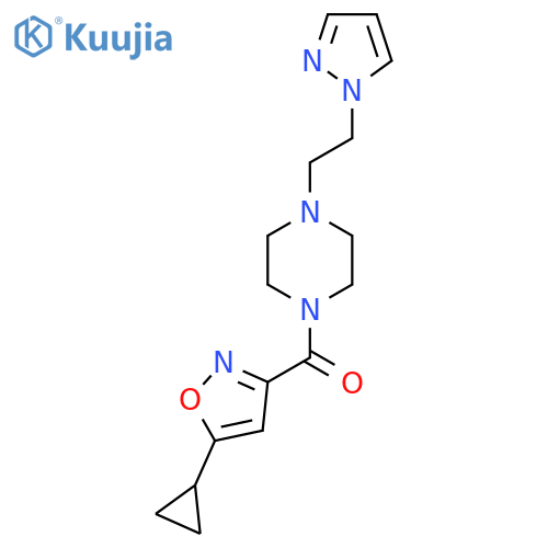 1-(5-cyclopropyl-1,2-oxazole-3-carbonyl)-4-2-(1H-pyrazol-1-yl)ethylpiperazine structure