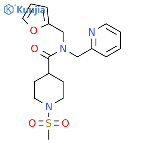 N-(furan-2-yl)methyl-1-methanesulfonyl-N-(pyridin-2-yl)methylpiperidine-4-carboxamide structure