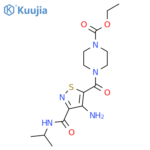ethyl 4-{4-amino-3-(propan-2-yl)carbamoyl-1,2-thiazole-5-carbonyl}piperazine-1-carboxylate structure