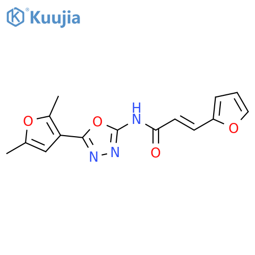 (2E)-N-5-(2,5-dimethylfuran-3-yl)-1,3,4-oxadiazol-2-yl-3-(furan-2-yl)prop-2-enamide structure