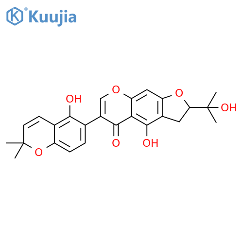 5H-Furo[3,2-g][1]benzopyran-5-one, 2,3-dihydro-4-hydroxy-6-(5-hydroxy-2,2-dimethyl-2H-1-benzopyran-6-yl)-2-(1-hydroxy-1-methylethyl)- (9CI) structure