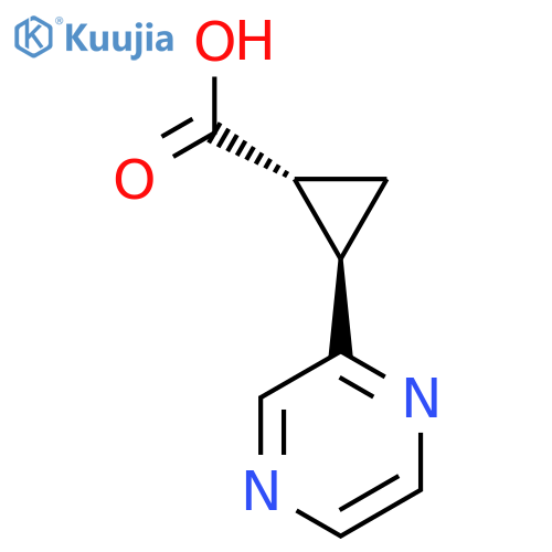 rac-(1R,2R)-2-(pyrazin-2-yl)cyclopropane-1-carboxylic acid structure