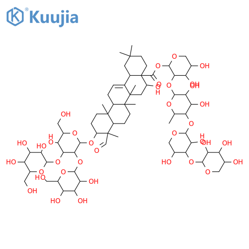 Olean-12-en-28-oic acid, 3-[(O-β-D-galactopyranosyl-(1→2)-O-[β-D-glucopyranosyl-(1→3)]-β-D-glucopyranosyl)oxy]-16-hydroxy-23-oxo-, O-β-D-xylopyranosyl-(1→3)-O-β-D-xylopyranosyl-(1→4)-O-6-deoxy-α-L-mannopyranosyl-(1→2)-α-L-arabinopyranosyl ester, (3β,4α,16α)- structure