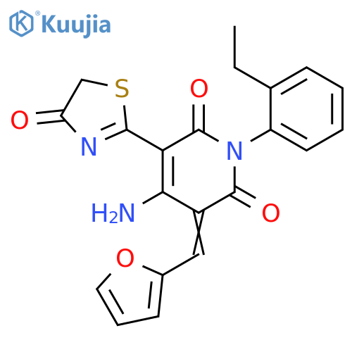 2,6(1H,3H)-Pyridinedione, 4-amino-5-(4,5-dihydro-4-oxo-2-thiazolyl)-1-(2-ethylphenyl)-3-(2-furanylmethylene)- structure