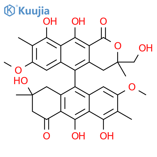 1H-Naphtho[2,3-c]pyran-1-one, 3,4-dihydro-9,10-dihydroxy-3-(hydroxymethyl)-7-methoxy-3,8-dimethyl-5-(1,2,3,4-tetrahydro-2,5,10-trihydroxy-7-methoxy-2,6-dimethyl-4-oxo-9-anthracenyl)- (9CI) structure