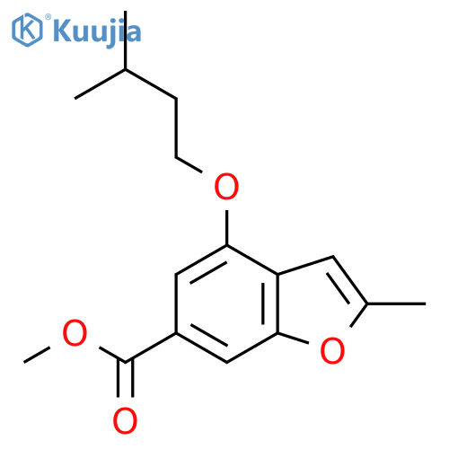 2-Methyl-4-(3-methyl-butoxy)-benzofuran-6-carboxylic acid methyl ester structure