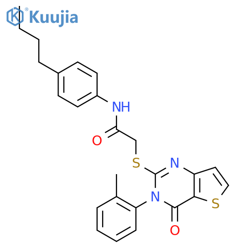 N-(4-butylphenyl)-2-{[3-(2-methylphenyl)-4-oxo-3H,4H-thieno[3,2-d]pyrimidin-2-yl]sulfanyl}acetamide structure