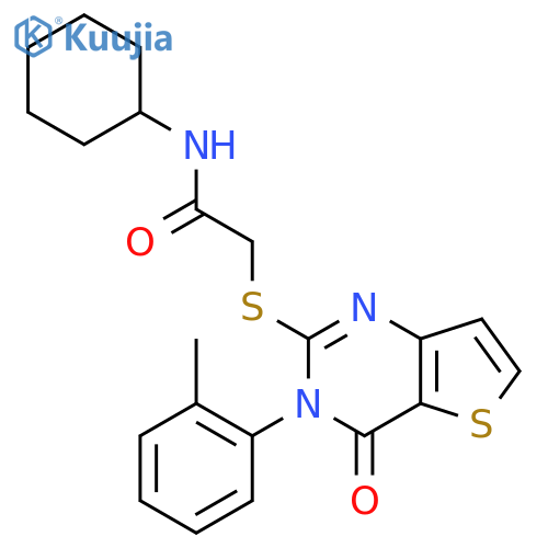 N-cyclohexyl-2-{[3-(2-methylphenyl)-4-oxo-3H,4H-thieno[3,2-d]pyrimidin-2-yl]sulfanyl}acetamide structure