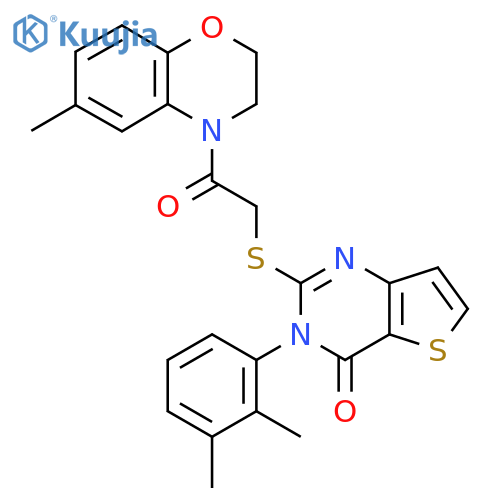 3-(2,3-dimethylphenyl)-2-{[2-(6-methyl-3,4-dihydro-2H-1,4-benzoxazin-4-yl)-2-oxoethyl]sulfanyl}-3H,4H-thieno[3,2-d]pyrimidin-4-one structure