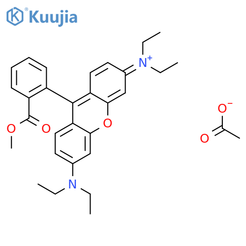 N-{6-(diethylamino)-9-[2-(methoxycarbonyl)phenyl]-3H-xanthen-3-ylidene}-N-ethylethanaminium acetate structure