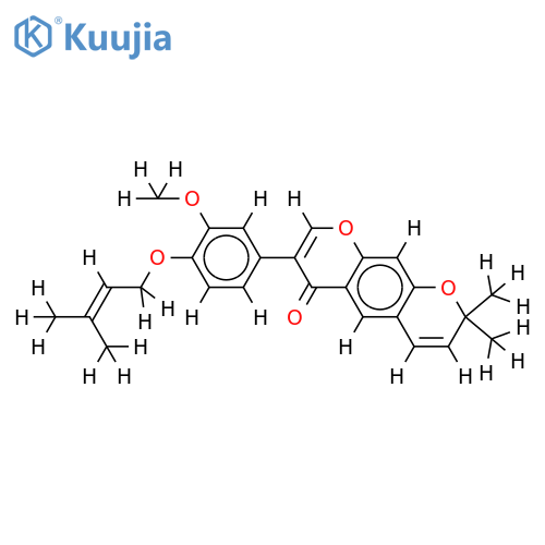 3'-methoxy-4'-O-(3-methyl-2-butenyl)-3",3"-dimethylpyrano-(6,7)-isoflavone structure
