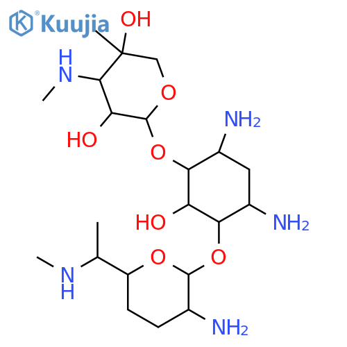 2-{4,6-diamino-3-({3-amino-6-1-(methylamino)ethyloxan-2-yl}oxy)-2-hydroxycyclohexyloxy}-5-methyl-4-(methylamino)oxane-3,5-diol structure