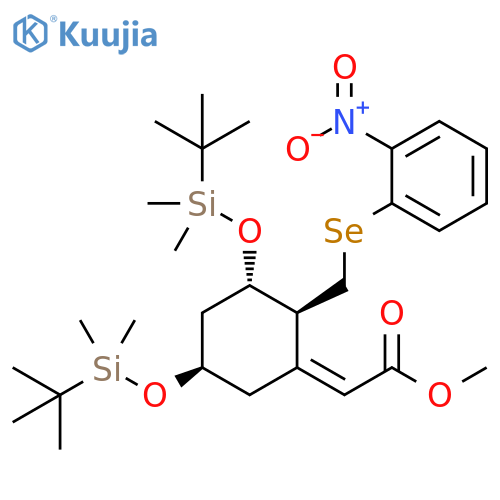 Acetic acid, [(2S,3S,5R)-3,5-bis[[(1,1-dimethylethyl)dimethylsilyl]oxy]-2-[[(2-nitrophenyl)seleno]methyl]cyclohexylidene]-, methyl ester, (2Z)- structure