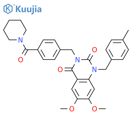 6,7-dimethoxy-1-[(4-methylphenyl)methyl]-3-{[4-(piperidine-1-carbonyl)phenyl]methyl}-1,2,3,4-tetrahydroquinazoline-2,4-dione structure