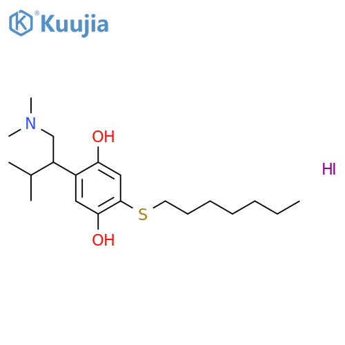 1,4-Benzenediol,2-[1-[(dimethylamino)methyl]-2-methylpropyl]-5-(heptylthio)-, hydriodide (1:1) structure