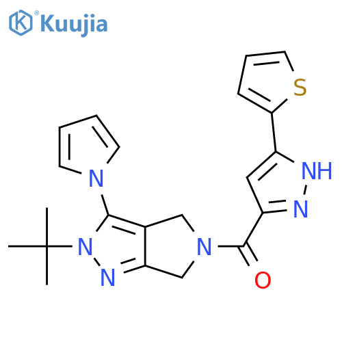 5-2-tert-butyl-3-(1H-pyrrol-1-yl)-2H,4H,5H,6H-pyrrolo3,4-cpyrazole-5-carbonyl-3-(thiophen-2-yl)-1H-pyrazole structure
