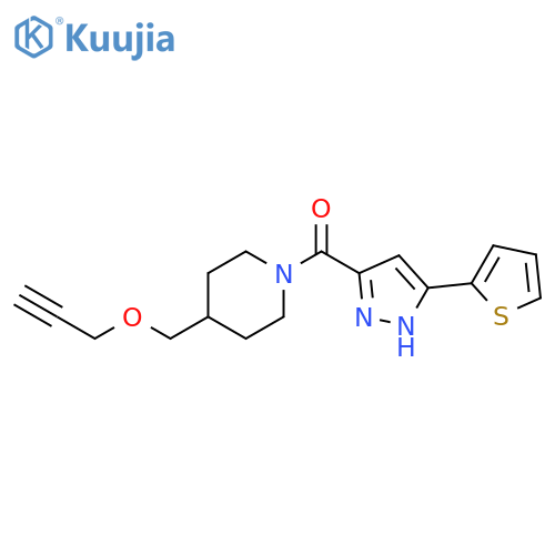 4-(prop-2-yn-1-yloxy)methyl-1-3-(thiophen-2-yl)-1H-pyrazole-5-carbonylpiperidine structure