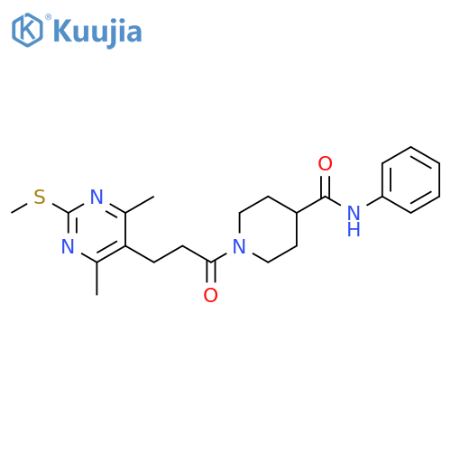 1-[3-(4,6-dimethyl-2-methylsulfanylpyrimidin-5-yl)propanoyl]-N-phenylpiperidine-4-carboxamide structure