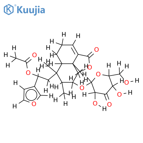 (1R*)-1-(furan-3-yl)-2-[(6aR,7R,8S,9R,10aS)-9-(beta-D-ribo-hexopyranosyl-3-uloseoxy)-3,5,6,6a,7,8,9,10-octahydro-7,8-dimethyl-3-oxonaphtho[1,8a-c]furan-7-yl]ethyl acetate structure