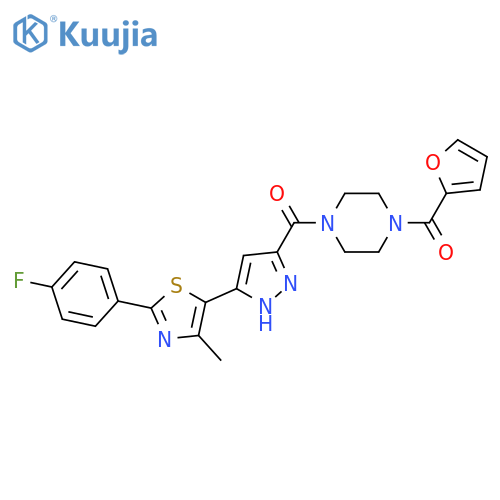 1-{3-[2-(4-fluorophenyl)-4-methyl-1,3-thiazol-5-yl]-1H-pyrazole-5-carbonyl}-4-(furan-2-carbonyl)piperazine structure