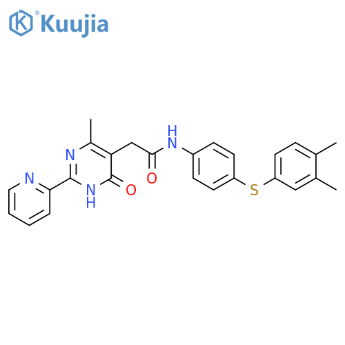 N-{4-(3,4-dimethylphenyl)sulfanylphenyl}-2-4-methyl-6-oxo-2-(pyridin-2-yl)-1,6-dihydropyrimidin-5-ylacetamide structure