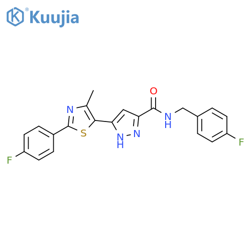 3-[2-(4-fluorophenyl)-4-methyl-1,3-thiazol-5-yl]-N-[(4-fluorophenyl)methyl]-1H-pyrazole-5-carboxamide structure