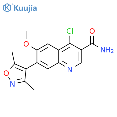 4-Chloro-7-(3,5-dimethylisoxazol-4-yl)-6-methoxyquinoline-3-carboxamide structure