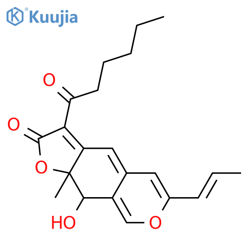 (9S,9aR)-3-hexanoyl-9-hydroxy-9a-methyl-6-((E)-prop-1-enyl)-9,9a-dihydro-2H-furo[3,2-g]isochromen-2-one structure