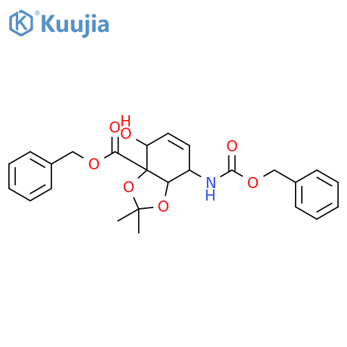 1,3-Benzodioxole-3a(4H)-carboxylic acid, 7,7a-dihydro-4-hydroxy-2,2-dimethyl-7-[[(phenylmethoxy)carbonyl]amino]-, phenylmethyl ester, (3aS,4R,7S,7aR)- structure
