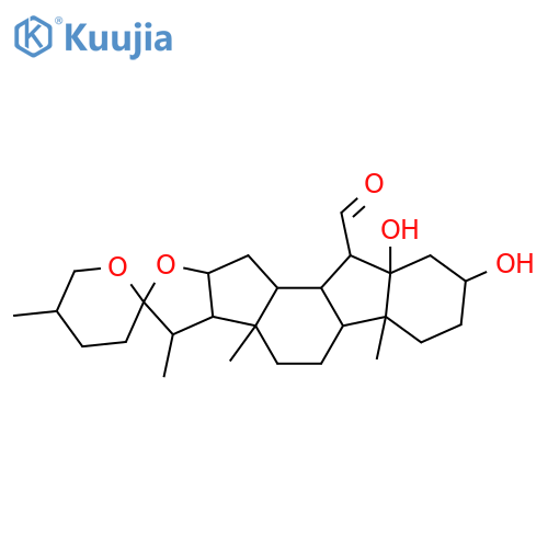 Spiro[benzo[6,7]-as-indaceno[2,3-b]furan-2(3H),2'-[2H]pyran]-10-carboxaldehyde,eicosahydro-8,9a-dihydroxy-3,3b,5',5b-tetramethyl-,(2R,3S,3aR,3bS,5'R,5aS,5bR,8S,9aR,10R,10aS,10bS,11aS)- structure